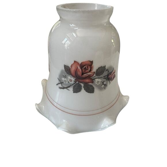 VTG 1980s Luster Milk Glass Ceiling Fan Globe Rose 3 Piece Set Floral Cottage - Picture 3 of 13